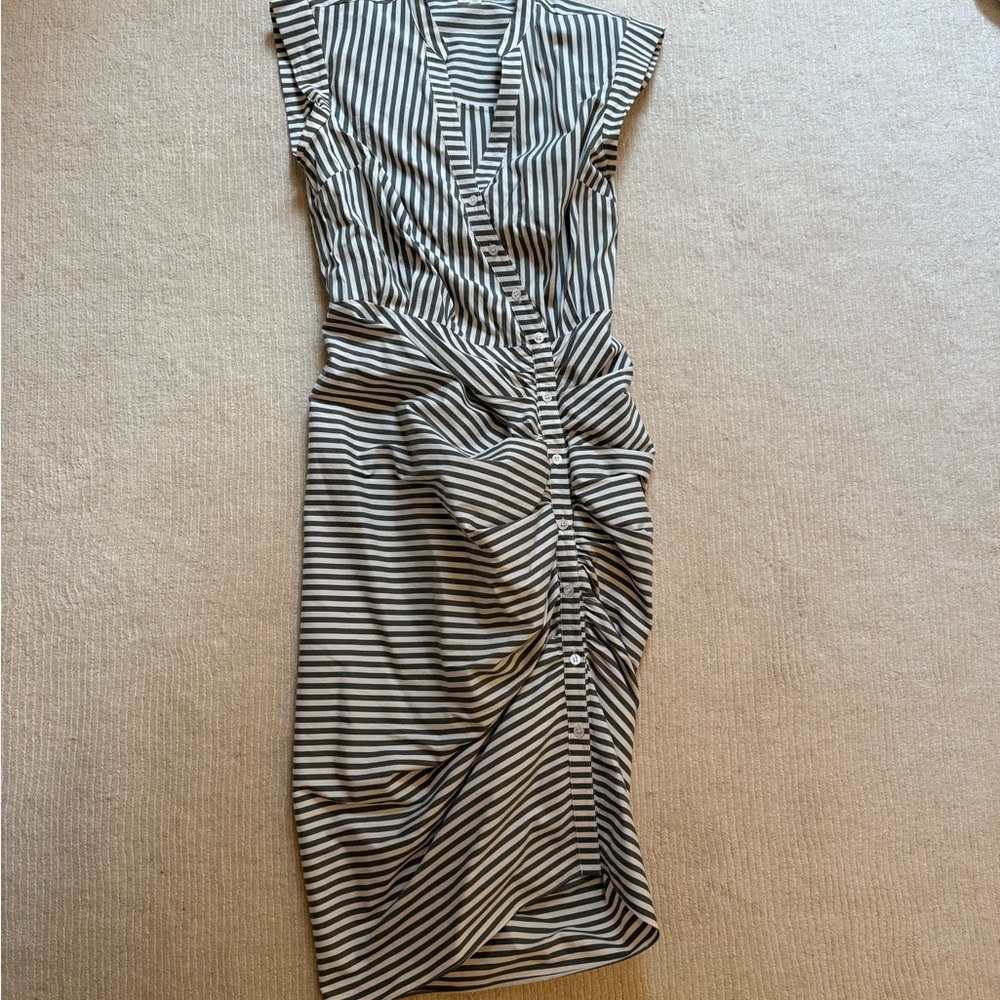 Veronica Beard Black and White Asymmetrical Ruched Midi Dress